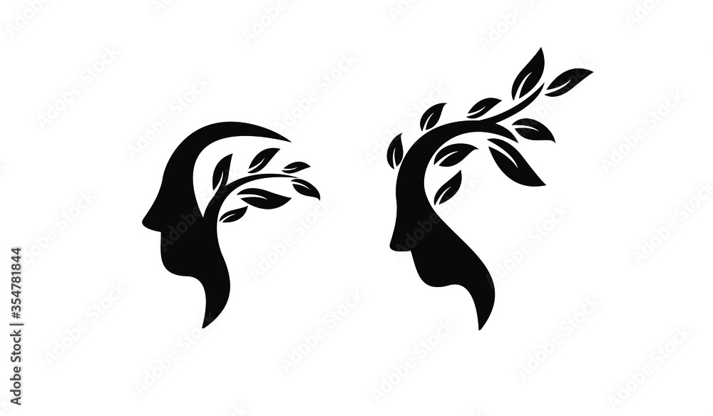Obraz premium set collection head face with leaf black white logo icon design illustration