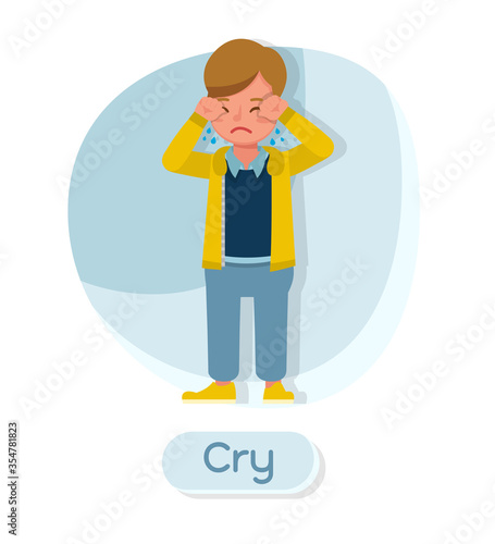 Children character vector design. Presentation in various action with emotions and cry.