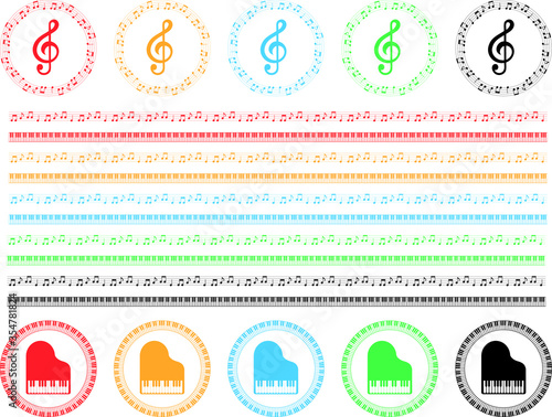 ピアノ01_06（音楽・五線譜・ピアノのカラフルなセット）