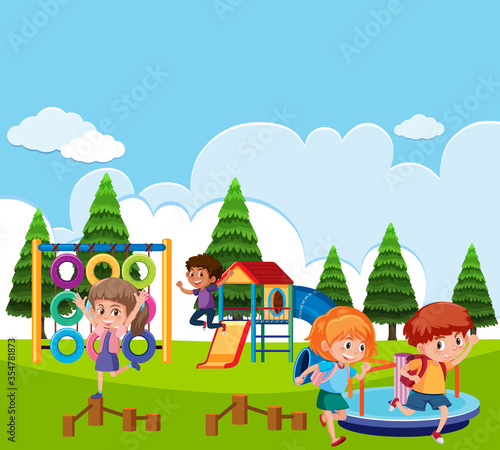 Scene with children playing in the park