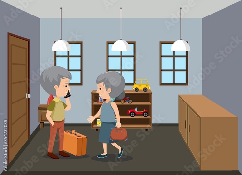 Background scene with old people staying at home