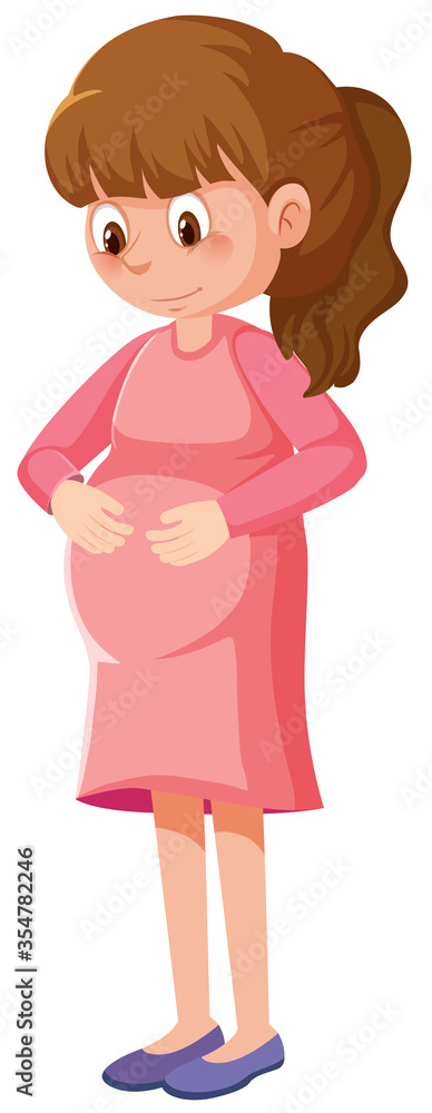 Pregnant woman in pink dress on white background Pregnant woman in pink dress on white background