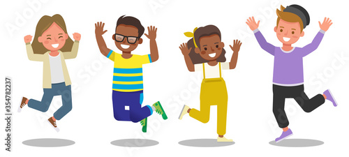 Children character vector design. Presentation in various action with emotions feeling happy. no6