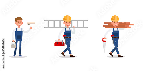 Construction staff characters design. Include painter and carpenter.