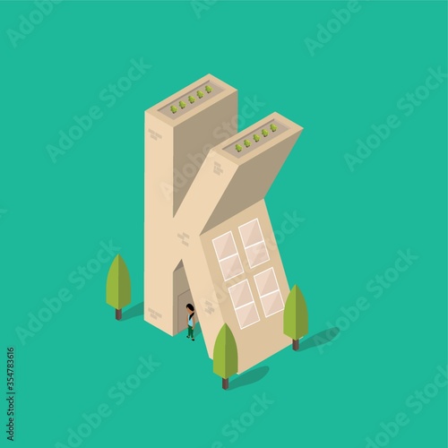 Isometric building with alphabet K
