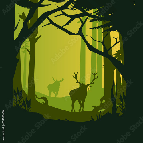 deer in the forest landscape vector
