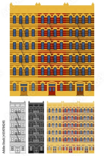 Lower East Side tenements in front view