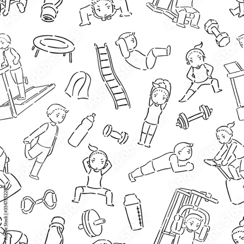 Cute work out Illustration Pattern, vector