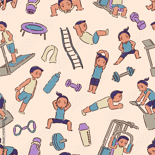 Cute work out Illustration Pattern, vector