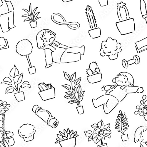 Cute work out Illustration Pattern, vector