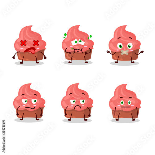 Strawberry cake cartoon character with nope expression