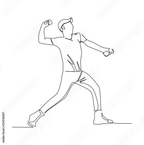 A young man trying to throw a stone or rock while protest. Continuous single line drawing vector illustration