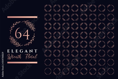 Elegant wreath floral and laurel floral set suitable for monogram logo, wedding initial, beuaty logo, or flower shop.