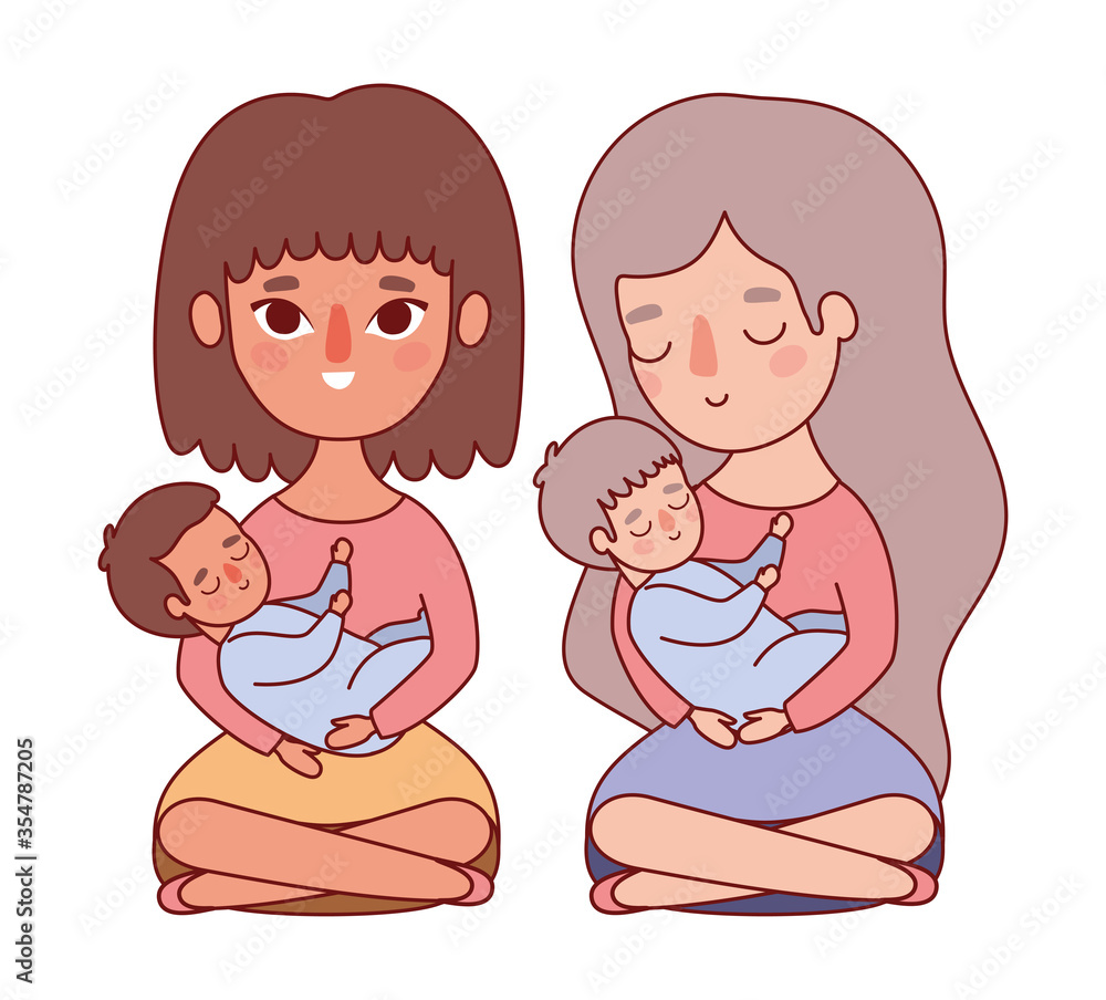 Mothers with babies vector design Mothers with babies vector design