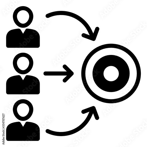 Managers Goal Target Concept, Hrm symbol on white background, Bunch of people achieving the mission vector icon design, group's aspirations Sign 