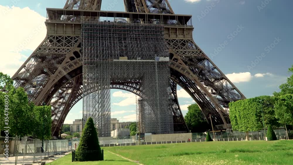 Shot Of Eiffel Tower With Scaffolding Until the First Floor To Repaint