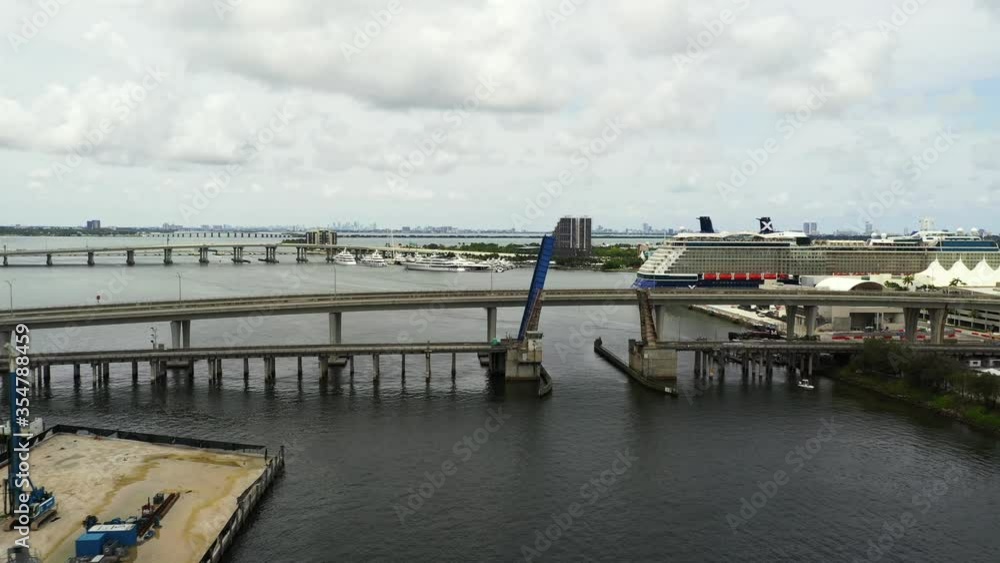 Aerial port of miami bridge 4k Aerial port of miami bridge 4k