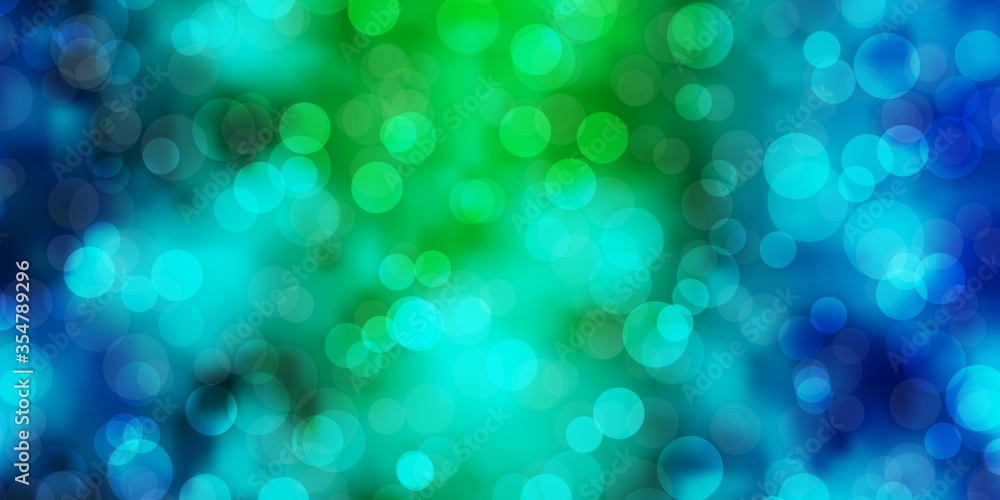Light Blue, Green vector background with circles. Abstract decorative design in gradient style with bubbles. Pattern for websites, landing pages.