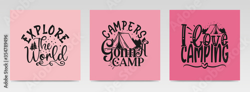 Camping quotes letter typography set illustration.