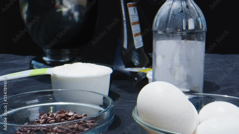 Macro shot of chocolate cake ingredients before mixing Macro shot of chocolate cake ingredients before mixing