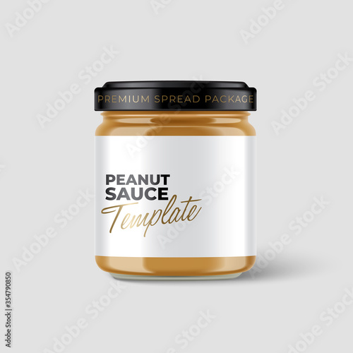 Jam Jar Collection : Premium glass container with label template isolated on light grey background : Vector Illustration