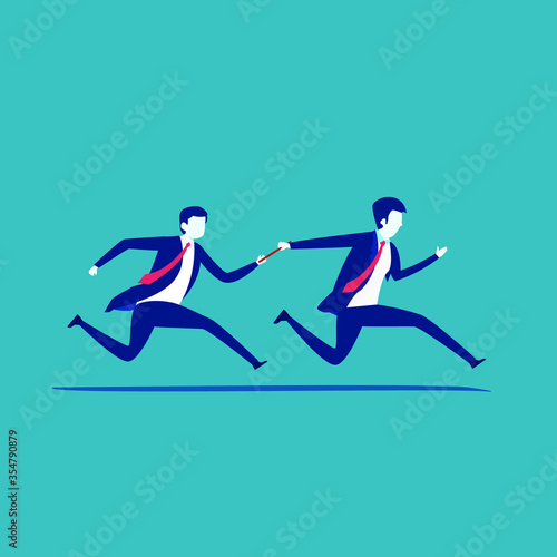 Business teamwork vector concept: Businessman passing the baton during a relay race