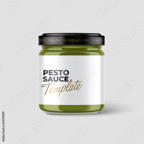 Jam Jar Collection : Premium glass container with label template isolated on light grey background : Vector Illustration