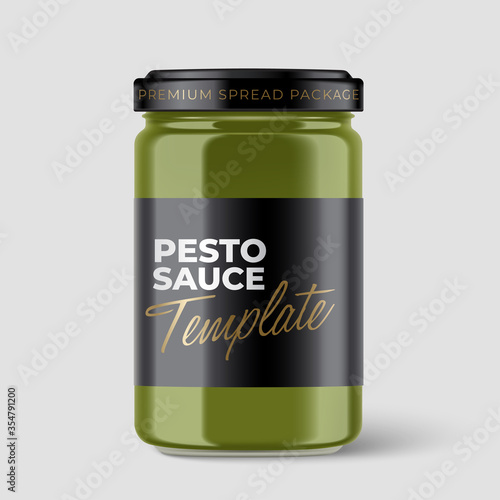 Jam Jar Collection : Premium glass container with label template isolated on light grey background : Vector Illustration