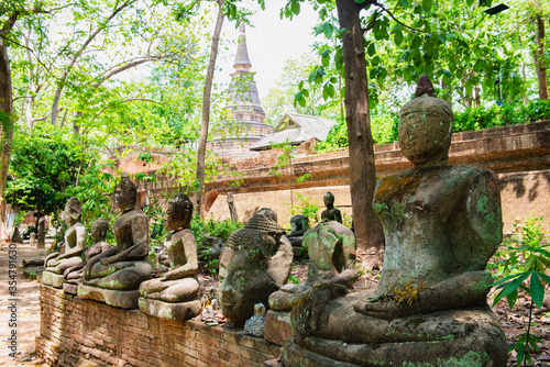 Wreckage of Buddha Statues at Wat U Mong Temple, Chiangmai, Thailand