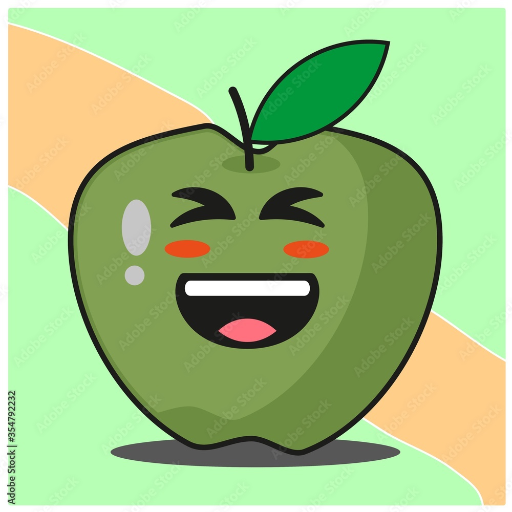 Cute green apple fruit cartoon face mascot character vector design Cute green apple fruit cartoon face mascot character vector design
