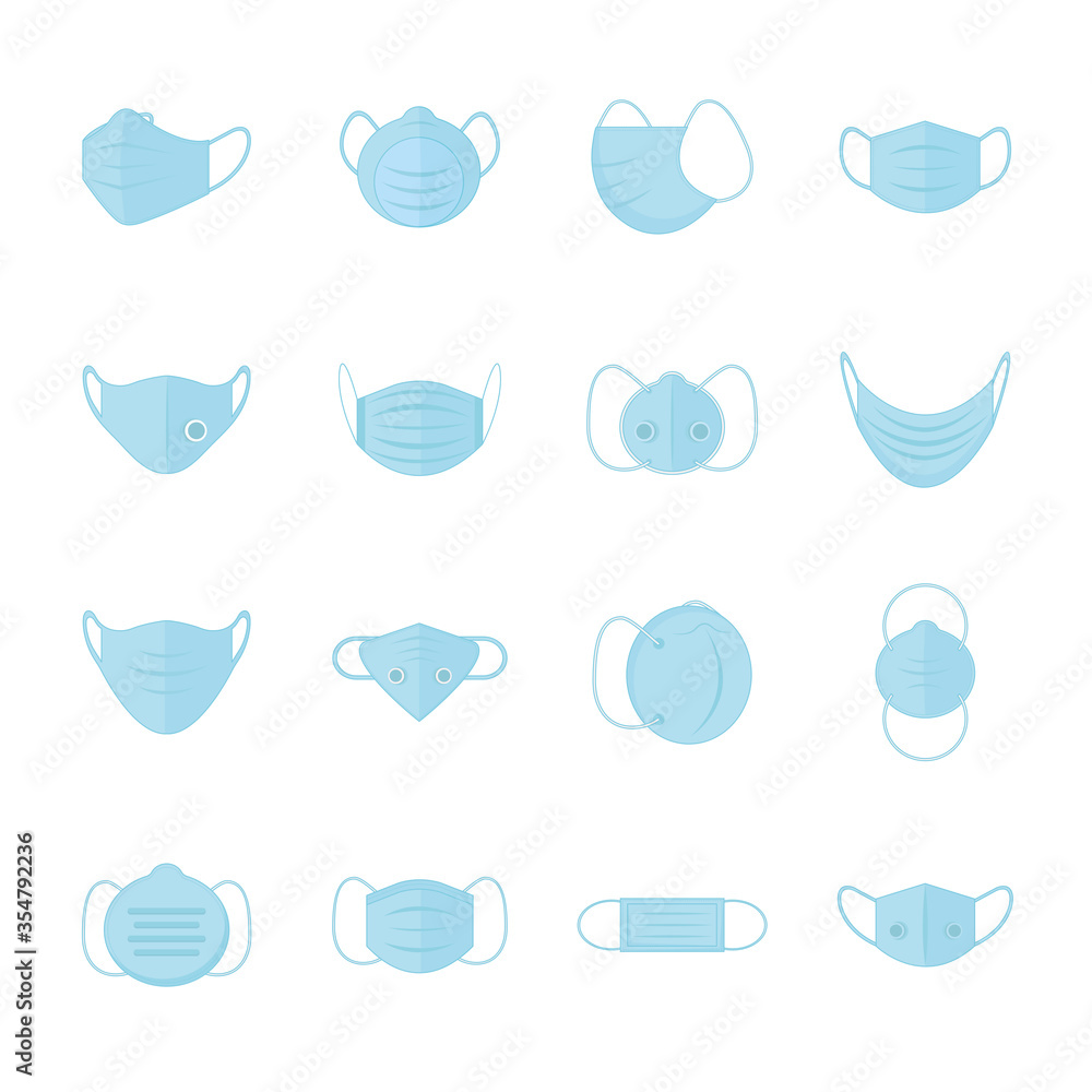 Medical blue masks set vector design Medical blue masks set vector design