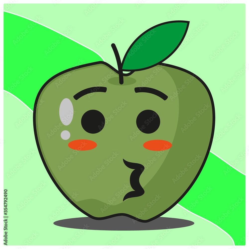 Cute green apple fruit cartoon face mascot character vector design Cute green apple fruit cartoon face mascot character vector design