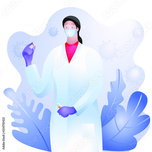 Medical or chemical laboratory, coronavirus research. Scientist in science education research lab. Vector illustration modern style. Technician, laboratory, medical worker, doctor.