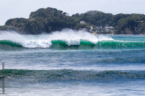 Large Waves from Typhoon, Hurricane, breaking, climate & ocean temperatures are rising, Surfing In Japan, Near Shidashita, Olympic Venue for surf. photo