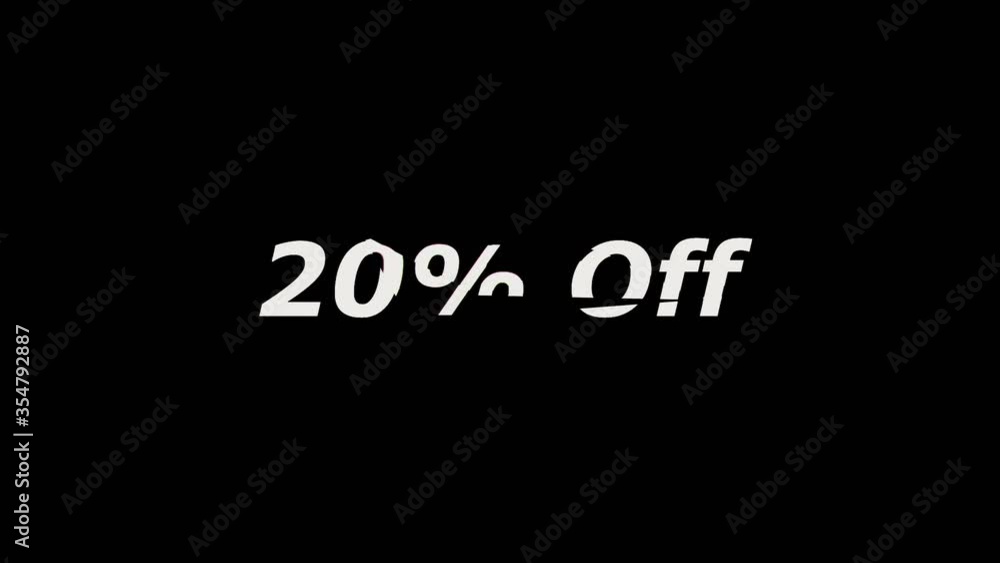 Sale 20% off promotion message with glitch effect animation for sale promotion advertising Sale 20% off promotion message with glitch effect animation for sale promotion advertising