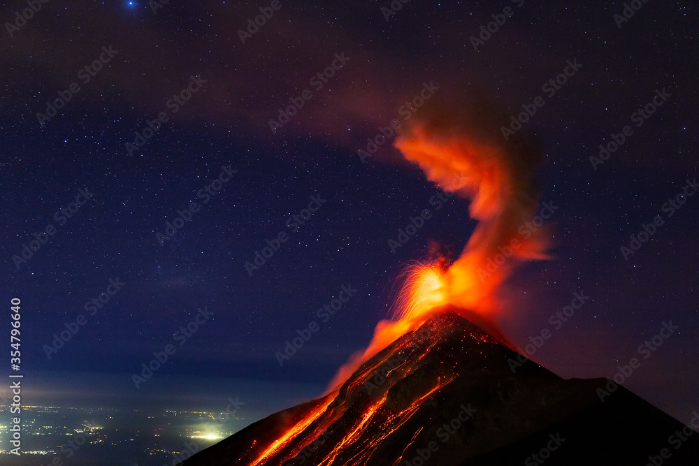 Volcano of fire erupting, Guatemala