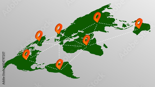 Map of connections between locations around the world with location icon  vector