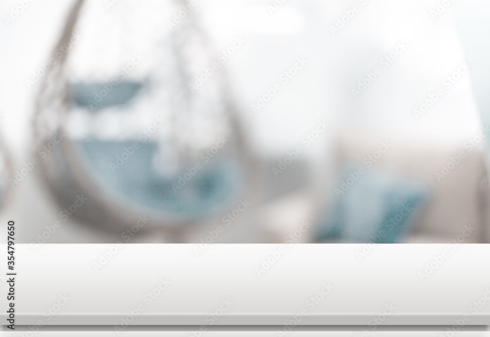 Empty white table over blur background, Empty white table over blur background,