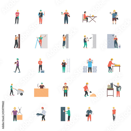 Wallpaper Mural Construction People Flat Icons