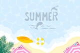 Summer beautiful beach design umbrella,surfboard, ring floating.Vector illustration.
