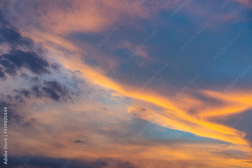 Dramatic twilight sky and clouds at summer sunset