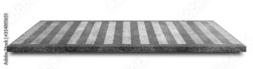 Side view of White pedestrian crosswalk or Zebra crossing on asphalt road isolated on white background. (Clipping path) photo