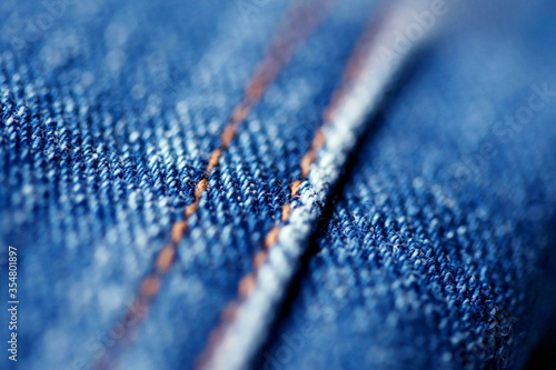 Jeans denim texture close up , focus only one point , soft blured background wallpaper © Khemmanat