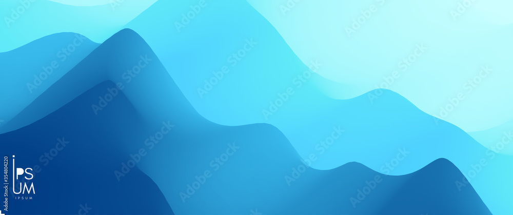 Blue abstract background. Realistic landscape with waves. Cover design template. 3d vector illustration.