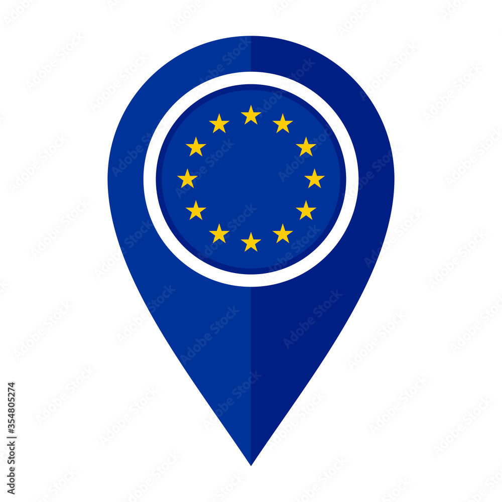 flat map marker icon with european union flag. vector illustration isolated on white background flat map marker icon with european union flag. vector illustration isolated on white background