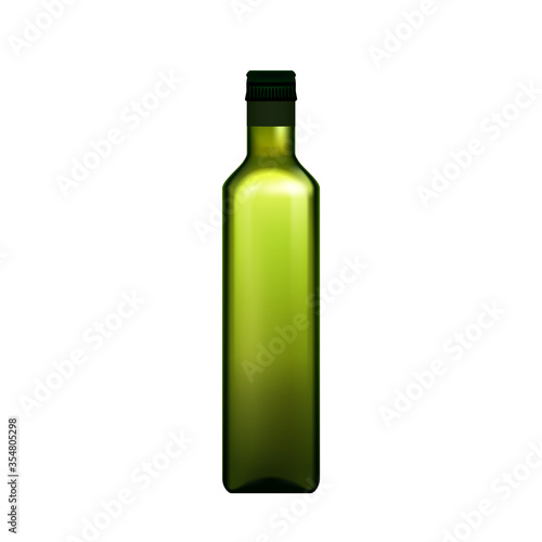 Olive Oil Organic Product Blank Bottle Vector. Delicious Oil Ingredient For Healthy Vegetarian Salad Or Frying Food. Natural Liquid Glass Package Template Realistic 3d Illustration