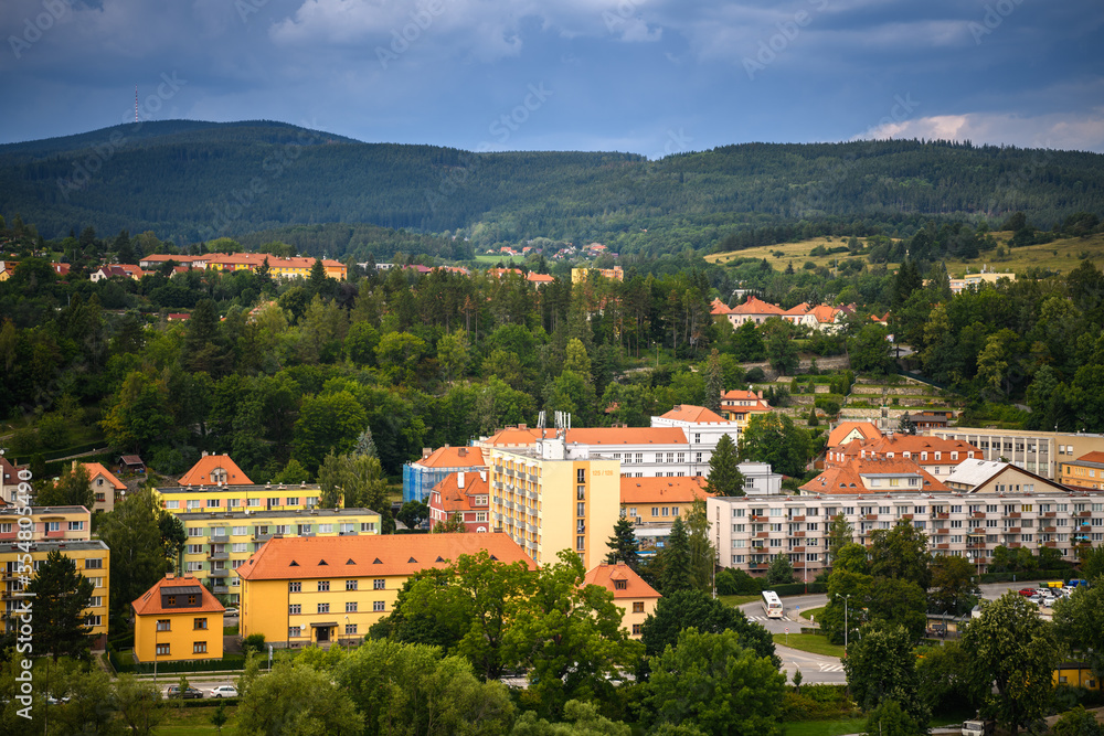 Beautiful city to church and castle in Cesky Krumlov, Czech republic