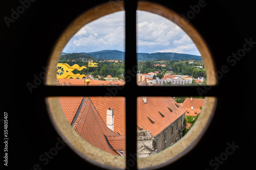 Beautiful view to church and castle in Cesky Krumlov, Czech republic