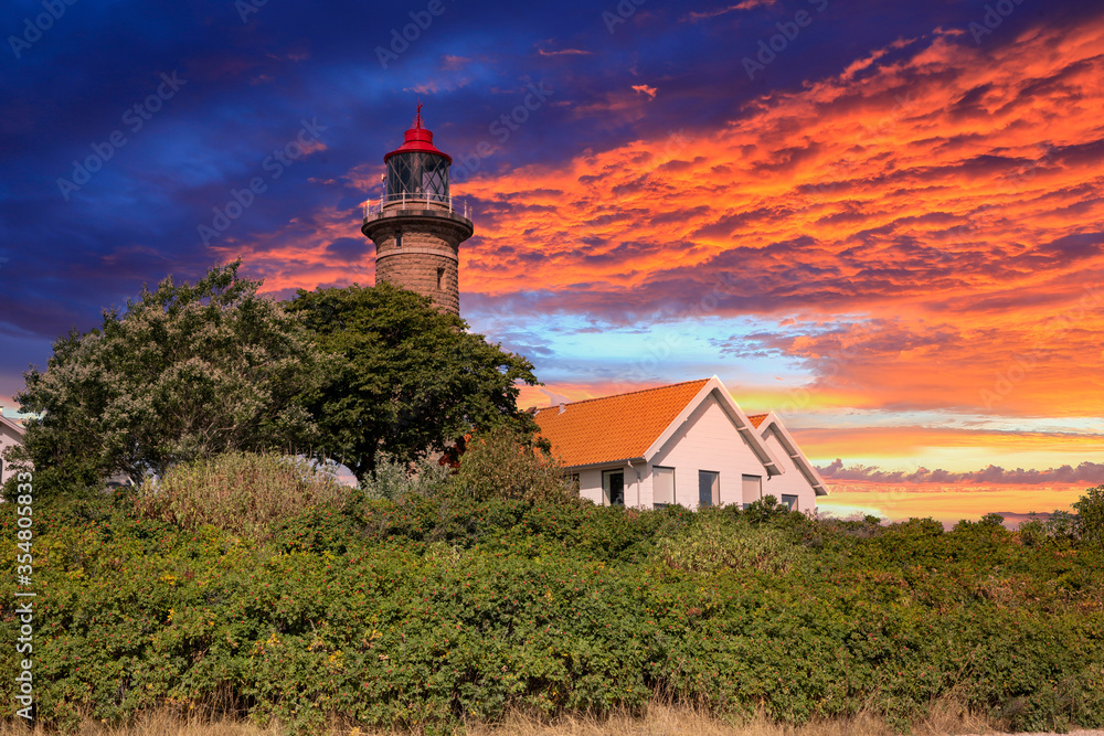 Colorful clouds over Lighthouse at Grenaa area Denmark