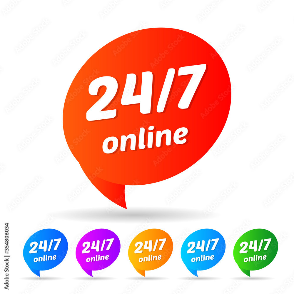 24 7, 24 hour 7 day Online available support emergency services icon, badge, label or sticker for customer service. Support or CRM Colorful set of icons Concept Isolated on White Background. 24 7, 24 hour 7 day Online available support emergency services icon, badge, label or sticker for customer service. Support or CRM Colorful set of icons Concept Isolated on White Background.